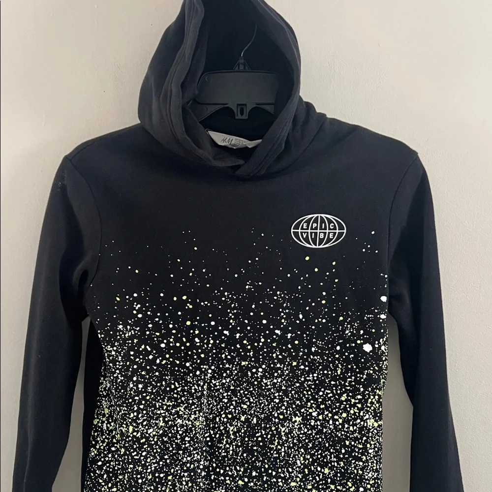 H&M Black Hoodie with White‎ and Yellow Pattern